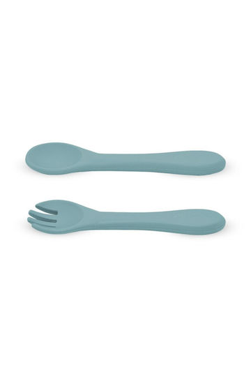 Petite & Mars Set Tacâmuri Pentru Bebeluși cu Indicator de Temperatură din Silicon pentru 6+ Luni Albastre 6 Bucăți