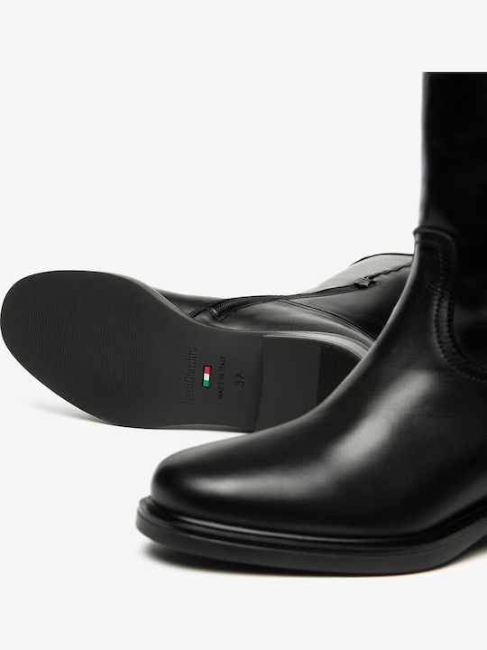 Damenstiefel aus Leder mit Gummi Schwarz