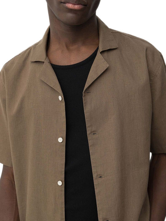 Short Sleeve Linen Shirt in Regular Fit Brown