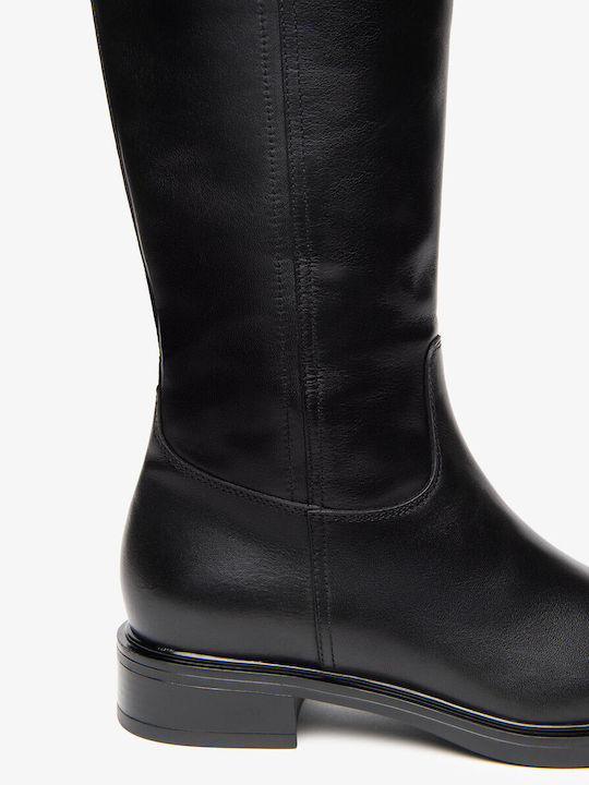 Cizme Dama din Piele cu Elastic Negre