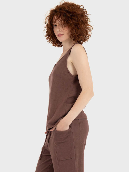 Women's Cotton Sleeveless Brown Blouse