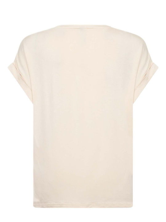Women's Satin Blouse with V-Neckline Ecru
