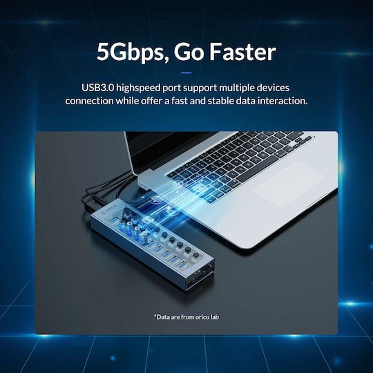 Orico Хъб 7 Порта USB 3.0 с Връзка USB-A Сив