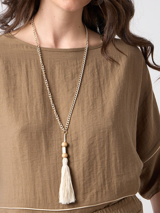 Women's Blouse with 3/4 Sleeve and Smile Neckline Olive