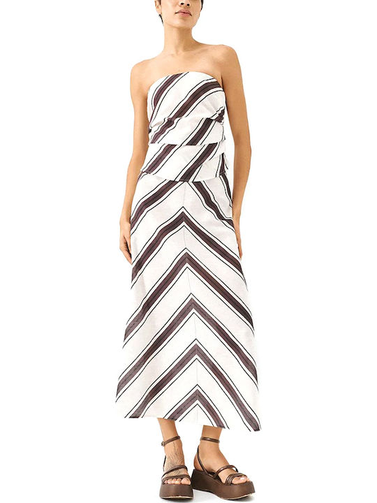 Women's Blouse Strapless Striped Ecru Brown Black