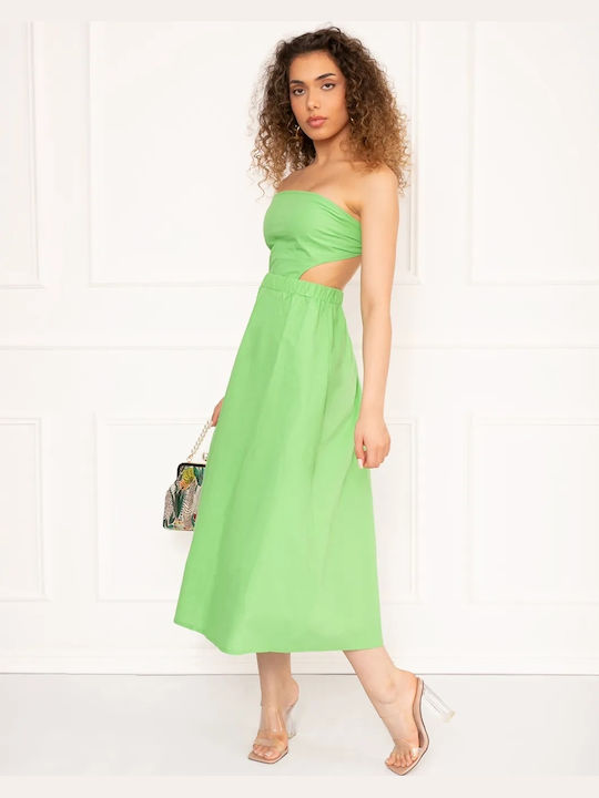 Φόρεμα Midi Strapless Cut Out Πράσινο Μέγεθος Xl