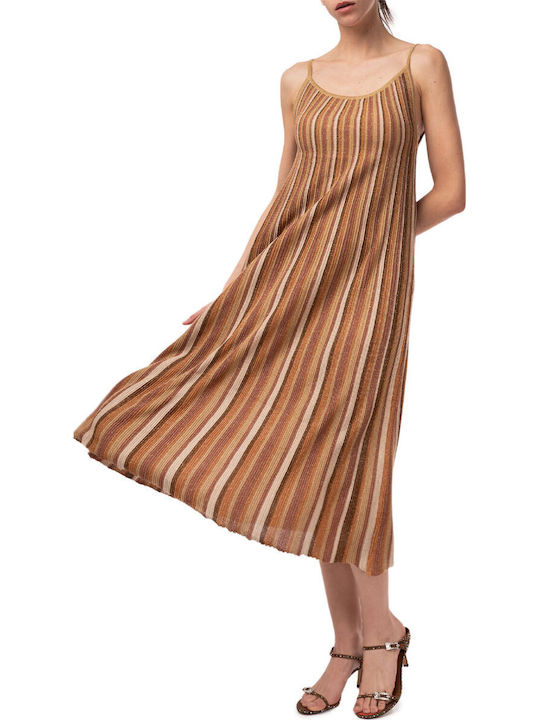 Καλοκαιρινό Midi Βραδινό Φόρεμα Tan Gold-bronze Beige-summer Camel-mocca