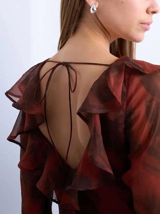 Maxi Evening Dress with Ruffles Brown