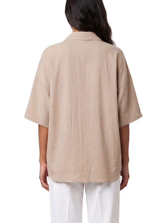 MY T Kurzärmeliges Damenhemd Beige MY T Kurzärmeliges Damenhemd Beige