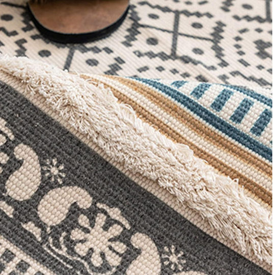 FRIPIA Rectangular Summer Cotton Rug with Fringes Yellow 60x90cm