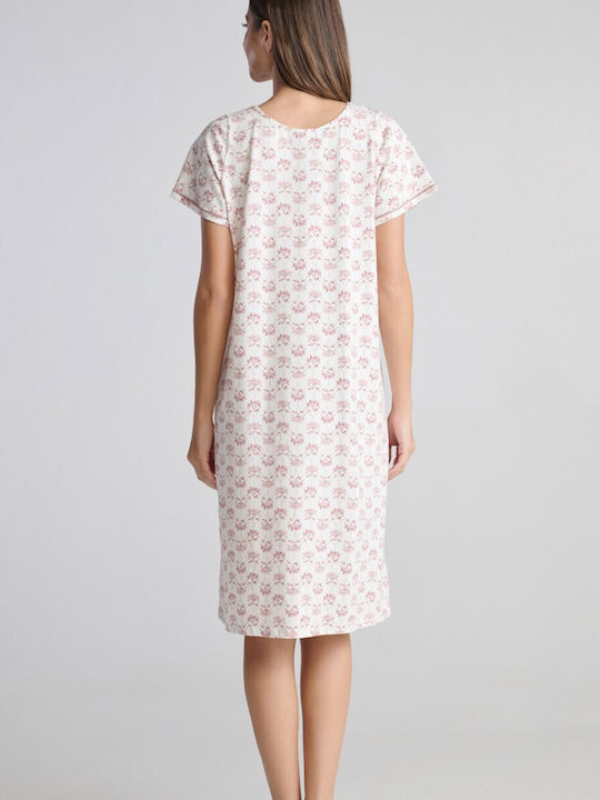 Pen-ky Summer Cotton Women's Nightgown Floral Ecru