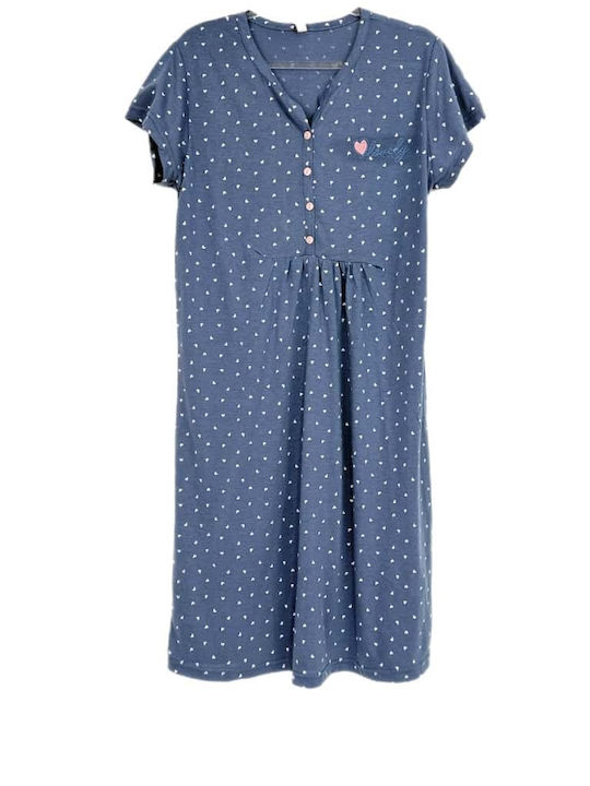 Caress Sommer Baumwollenes Damen Nachthemd Blau