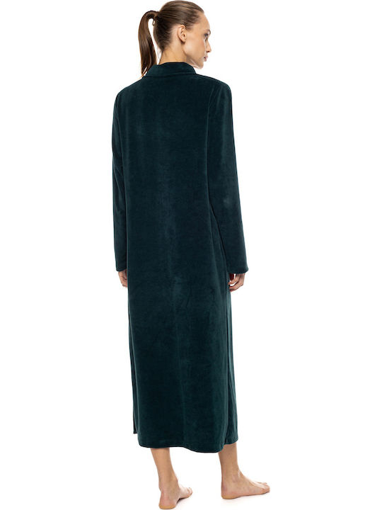 Pink Label Winters Damen Baumwollene Robe Dunkes Grün
