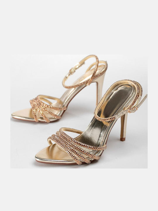 Damen Sandalen mit Strass Gold