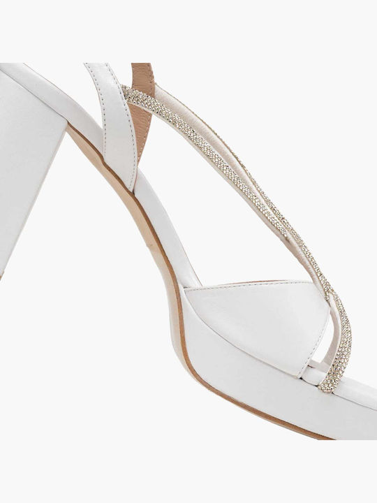 Leather Sandals with Strass White