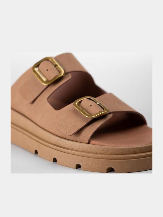 Δερμάτινα Γυναικεία Σανδάλια Flatforms Ταμπά
