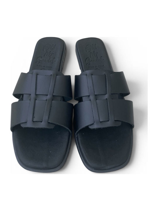 Leather Women's Flat Sandals Black