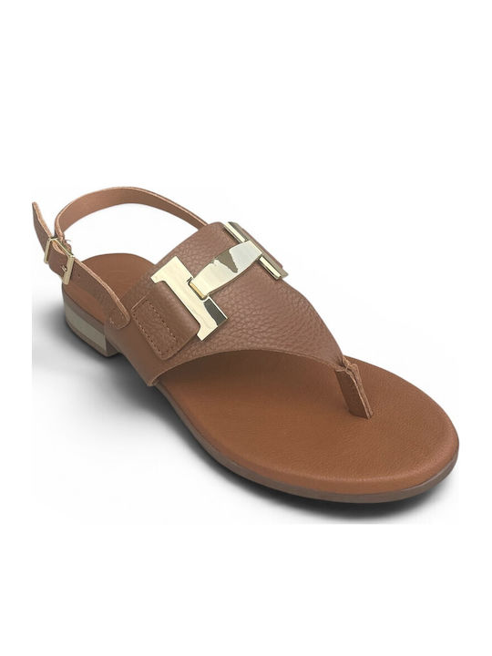 Leather Women's Flat Sandals Brown