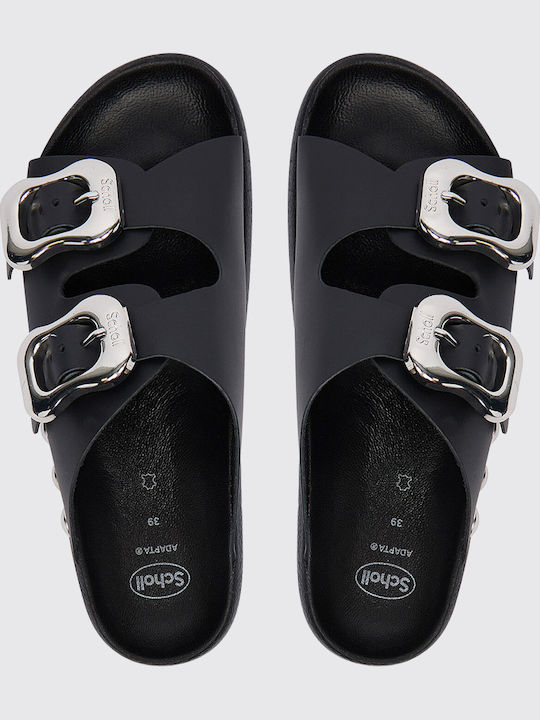 2 Straps Δερμάτινα Γυναικεία Σανδάλια Μαύρα