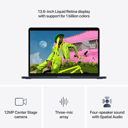 Apple MacBook Air 13.6 Zoll IPS Retina Display (M5-10-Kern/16GB/512GB SSD/8-Kern-GPU) mit 70-Watt-Laptop-Ladegerät Mitternacht (Tastatursprache Internationales Englisch)