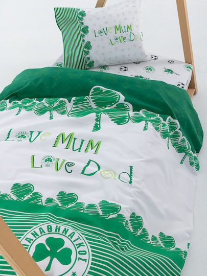 Palamaiki Сет Единични Спални Комплекти с Ластик Памучни Panathinaikos F.c 170x260cm 3 Броя