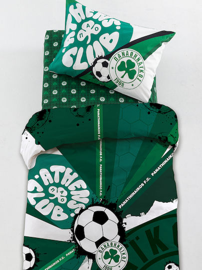 Palamaiki Сет Единични Спални Комплекти с Ластик Памучни Panathinaikos F.c 170x260cm 3 Броя
