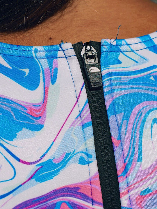 Activewear Swimsuit with Zipper Floral White