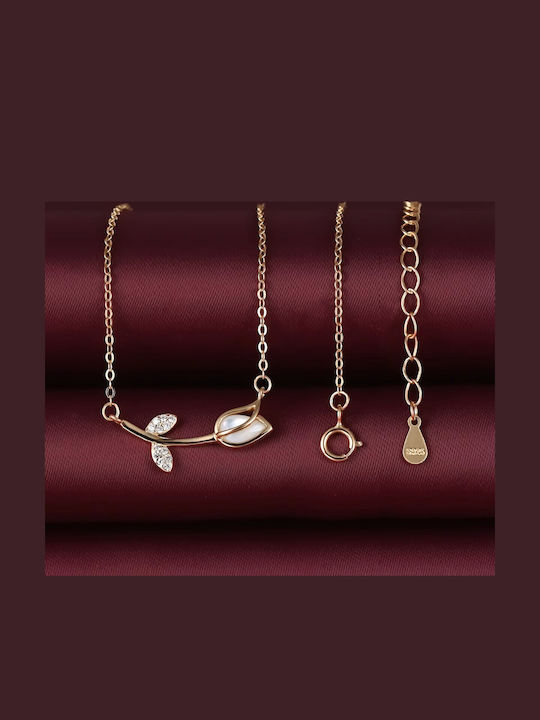 By Queen Silver Gold Plated Necklace Tulip With Zircon