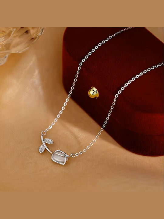 By Queen Silver Minimal Elegant Tulip Necklace With Zircon