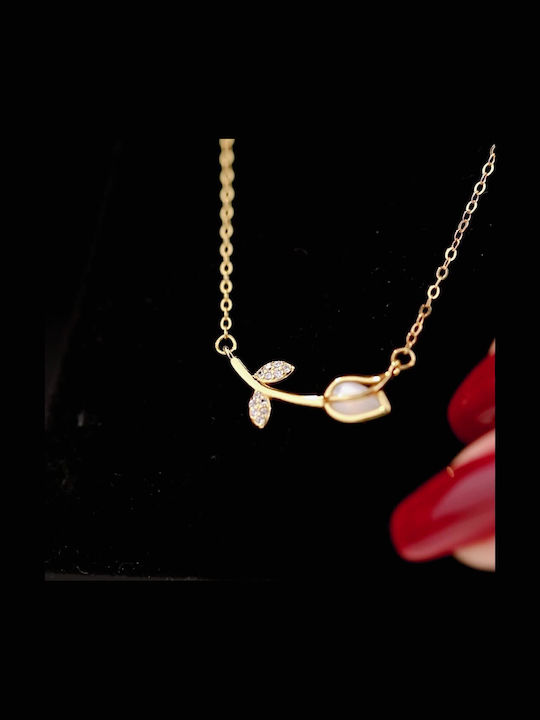 By Queen Silver Gold Plated Necklace Tulip With Zircon