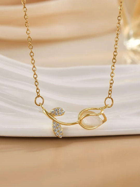 By Queen Silver Gold Plated Necklace Tulip With Zircon