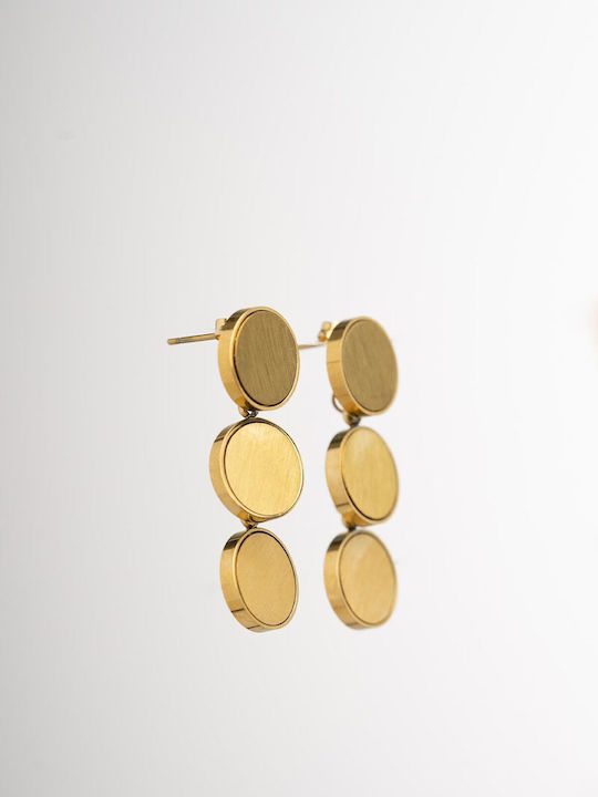 Late Again Dangle Steel Gold Plated Earrings