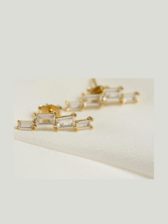 Late Again Stud Earrings Made of Gold Plated Silver with Stones