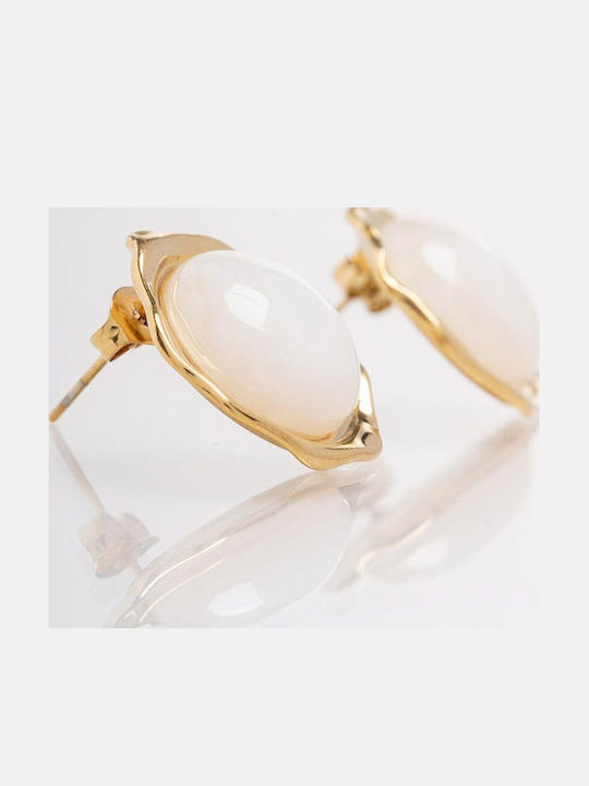 Late Again Gold Plated Steel Stud Earrings with Stones
