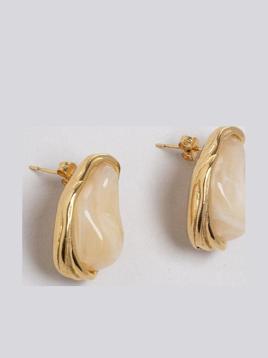Late Again Gold Plated Steel Stud Earrings with Stones