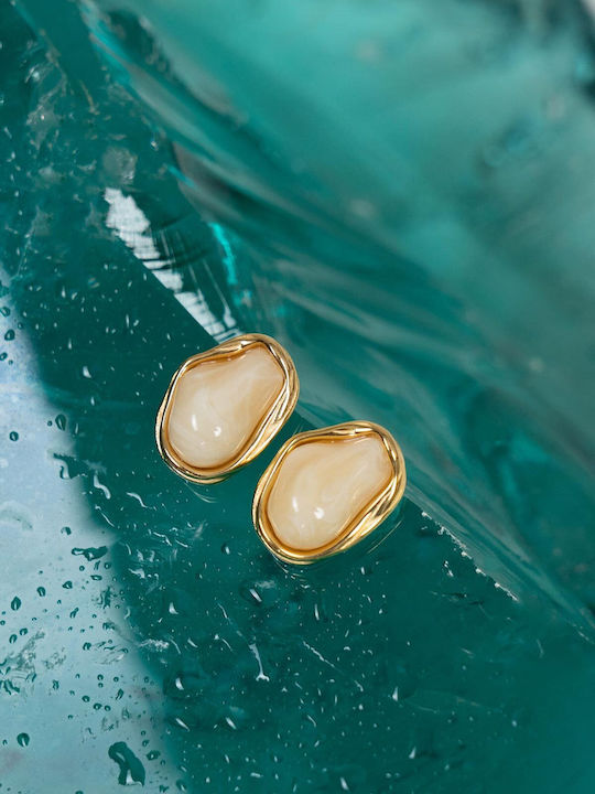 Late Again Gold Plated Steel Stud Earrings with Stones