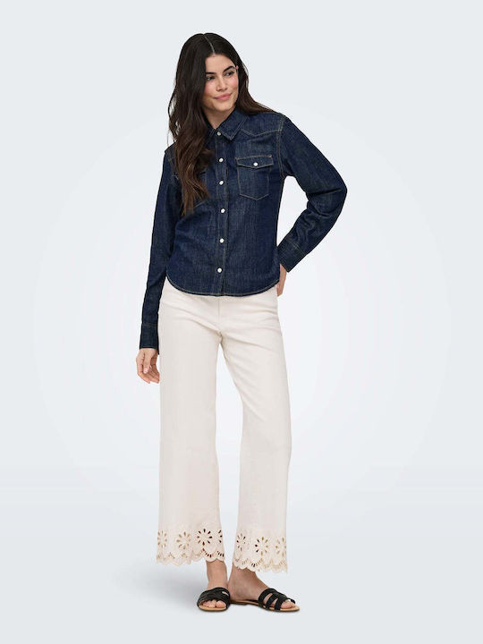 Women's Jean Pants In Wide Leg Style Ecru