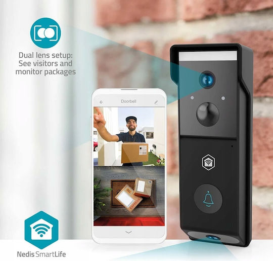 Nedis Wi-fi Video Doorbell Dual Lens 4mp 2x 1080p Night Vision Ipx54 Black