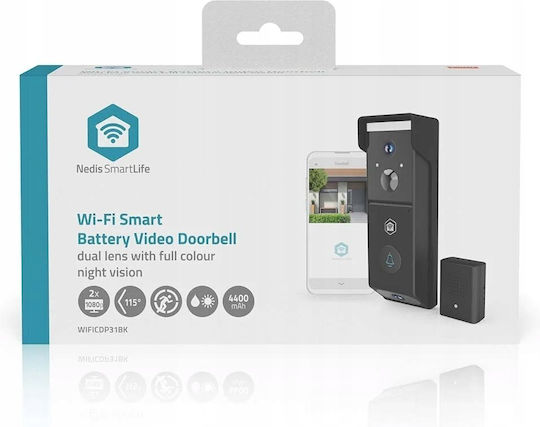 Nedis Wi-fi Video Doorbell Dual Lens 4mp 2x 1080p Night Vision Ipx54 Black