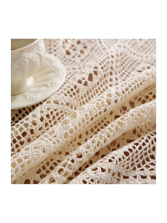 FRIPIA Cotton Tablecloth With White Lace 150x150cm