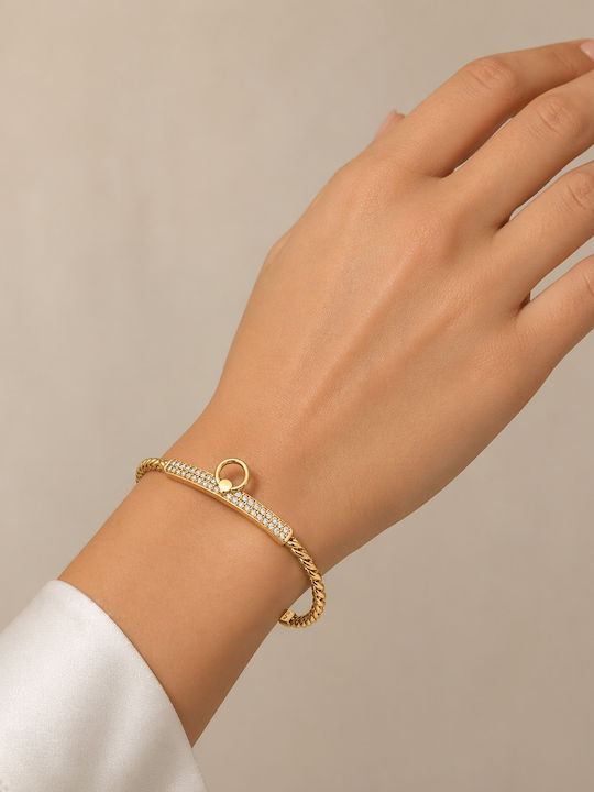 Rebecca Women's Bracelet Handcuffs made of Steel Gold Plated with Zircon