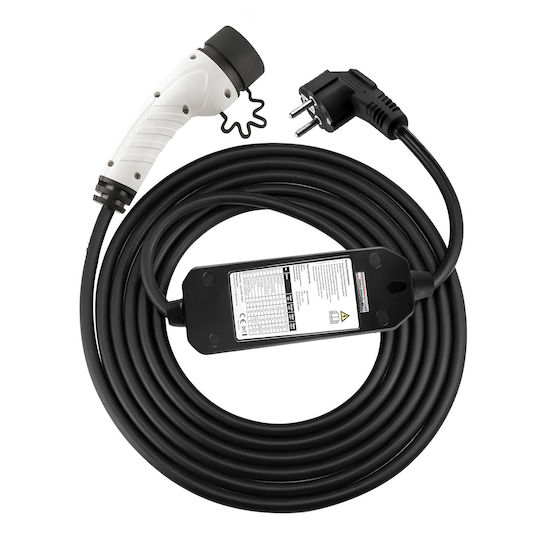 Avizar Cablu Încărcare Auto Tip 2 230v 13a 2 Moduri Ștecher Schuko 3.7kw Negru Alb