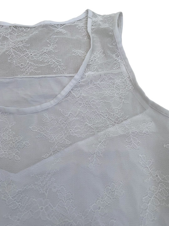 Delphine 83224 Damen Sommer Crop Top Ärmellos Weiß