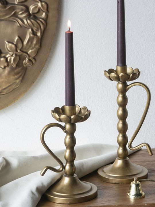 Artekko Metal Candle Holder in Gold Color 12.5x18.5x11cm