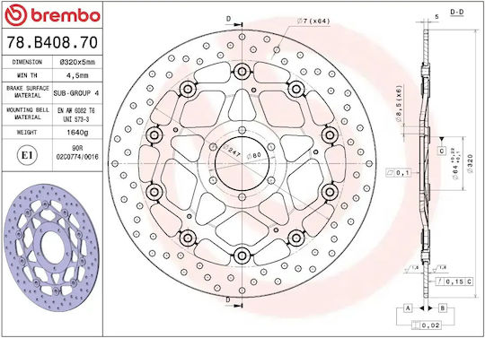 Brembo Motorradscheibe Runde Fließende 320mm 78b40870