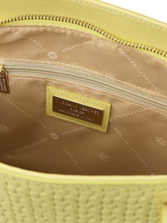 Δερμάτινη Γυναικεία Τσάντα Shopper Ώμου Κίτρινη