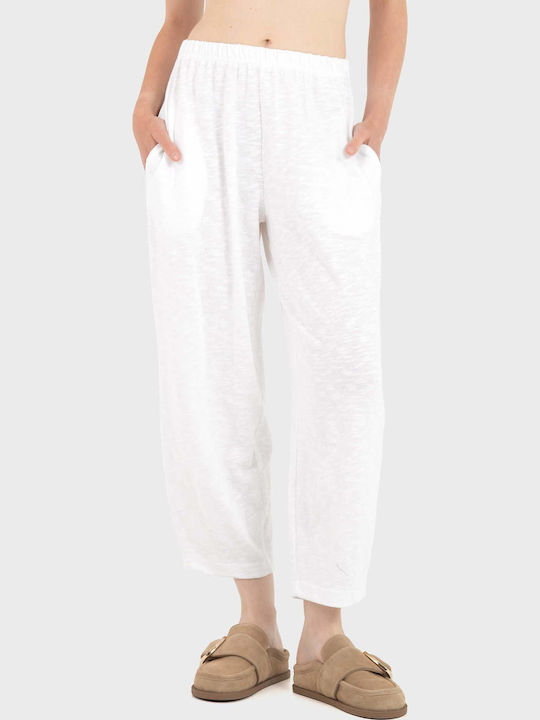 Women's Fabric Trousers in Balloon Leg Style White