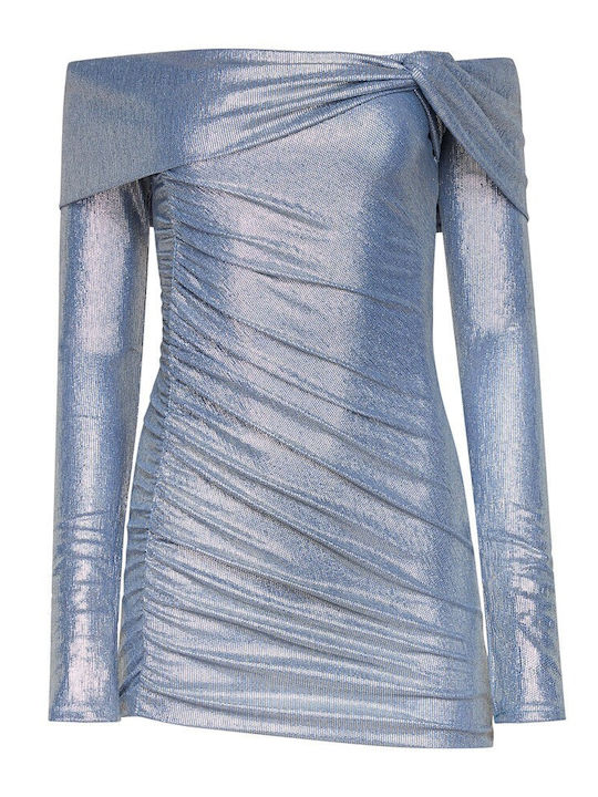 Mini Evening Dress Blue Silver