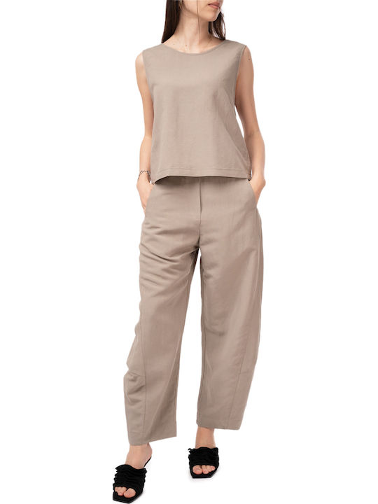 Damen Stoffhose mit Gummiband in Regulärer Passform Cigar