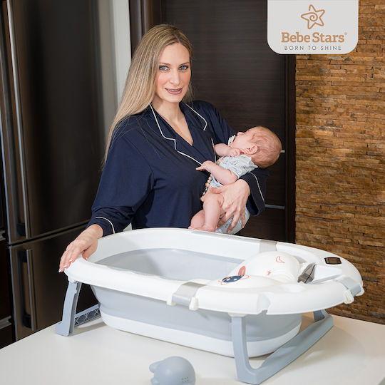 Bebe Stars Πτυσσόμενη Μπανιέρα Μωρού με Θερμόμετρο Λευκή